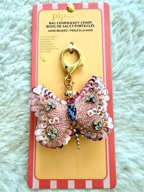 🦋 Piper K pink beaded butterfly bag charm & key chain